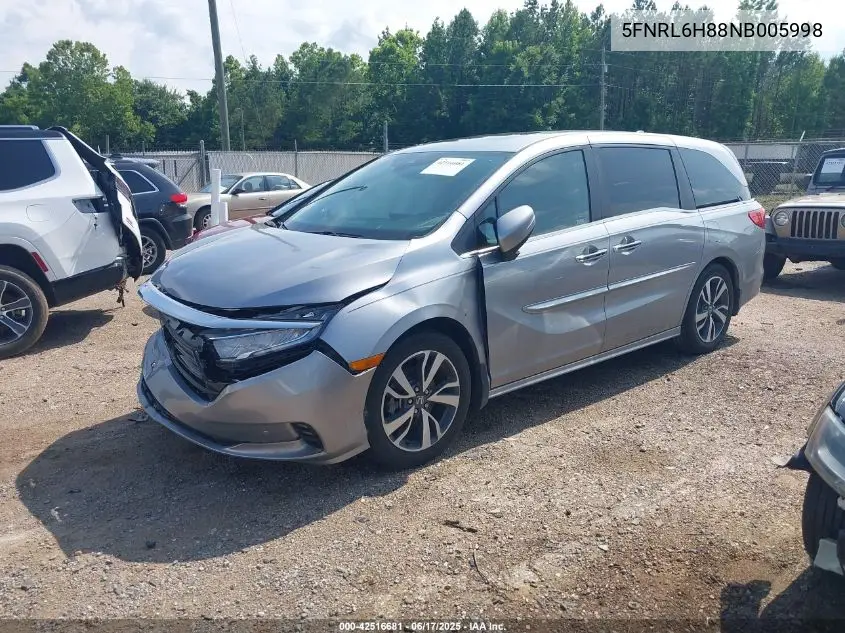 2022 Honda Odyssey Touring VIN: 5FNRL6H88NB005998 Lot: 42516681