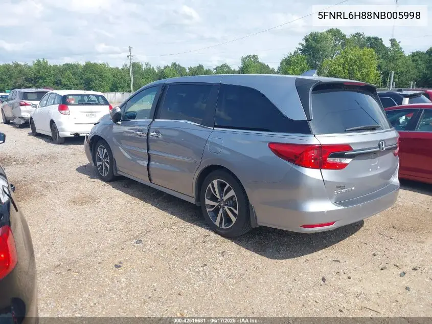 2022 Honda Odyssey Touring VIN: 5FNRL6H88NB005998 Lot: 42516681
