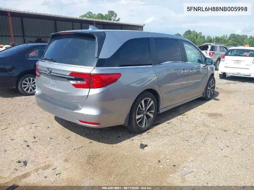 2022 Honda Odyssey Touring VIN: 5FNRL6H88NB005998 Lot: 42516681