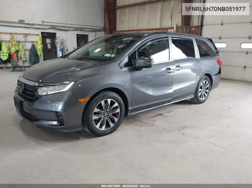 2022 Honda Odyssey Ex-L VIN: 5FNRL6H70NB051977 Lot: 42573900