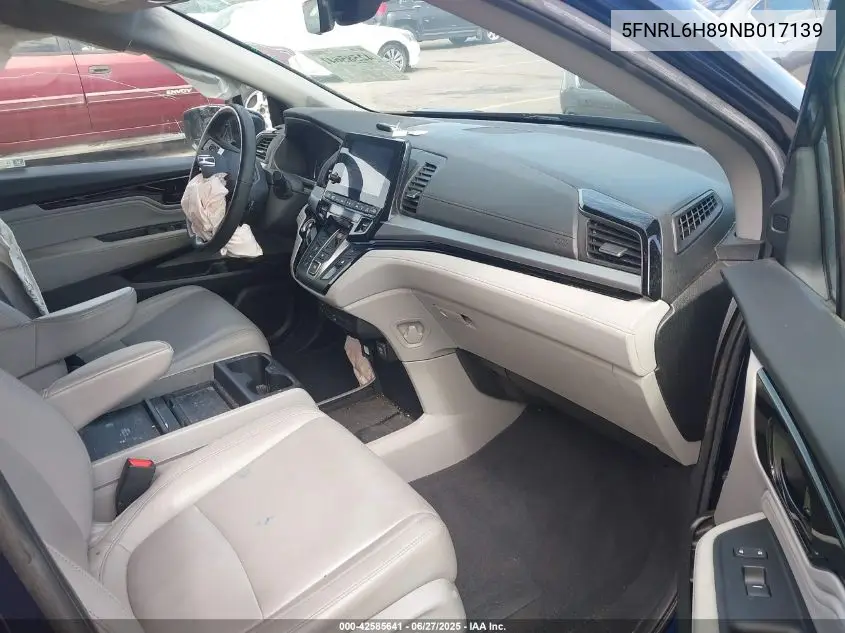 2022 Honda Odyssey Touring VIN: 5FNRL6H89NB017139 Lot: 42585641