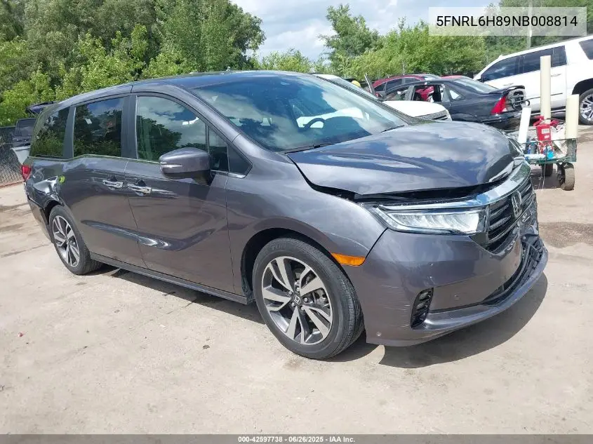 2022 Honda Odyssey Touring VIN: 5FNRL6H89NB008814 Lot: 42597738
