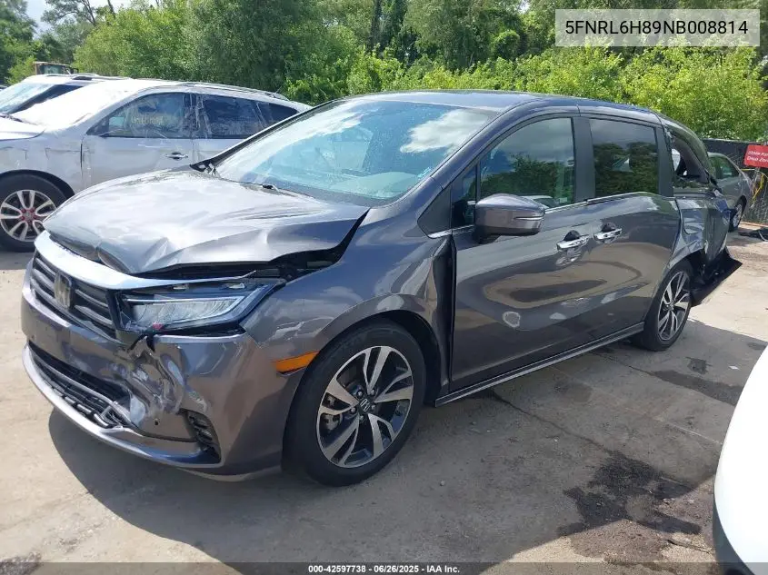 2022 Honda Odyssey Touring VIN: 5FNRL6H89NB008814 Lot: 42597738
