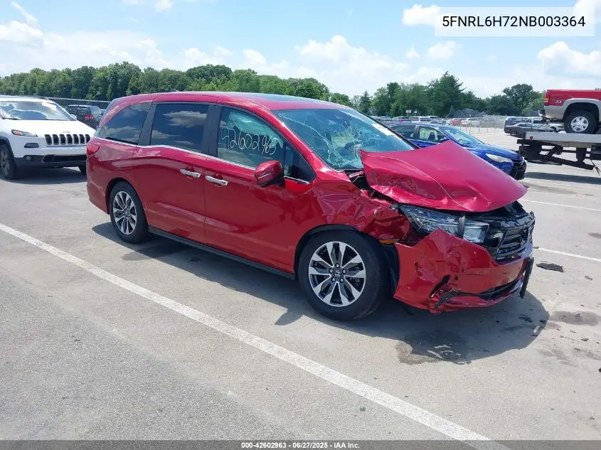 2022 Honda Odyssey Ex-L VIN: 5FNRL6H72NB003364 Lot: 42602963