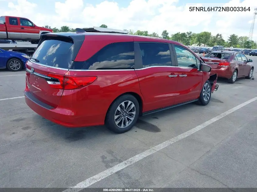 2022 Honda Odyssey Ex-L VIN: 5FNRL6H72NB003364 Lot: 42602963