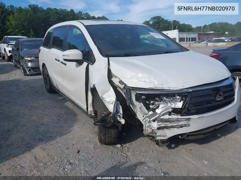 2022 Honda Odyssey Ex-L VIN: 5FNRL6H77NB020970 Lot: 42650165