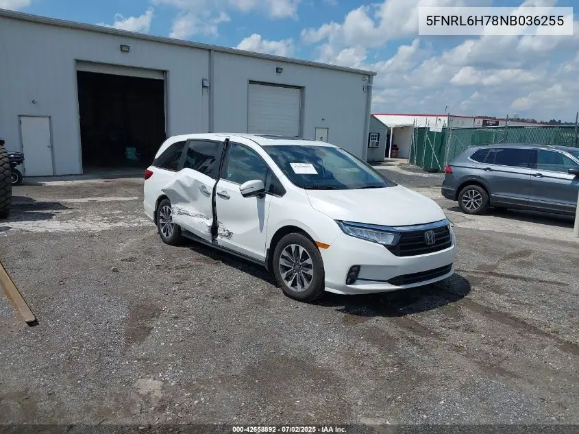 2022 Honda Odyssey Ex-L VIN: 5FNRL6H78NB036255 Lot: 42658892