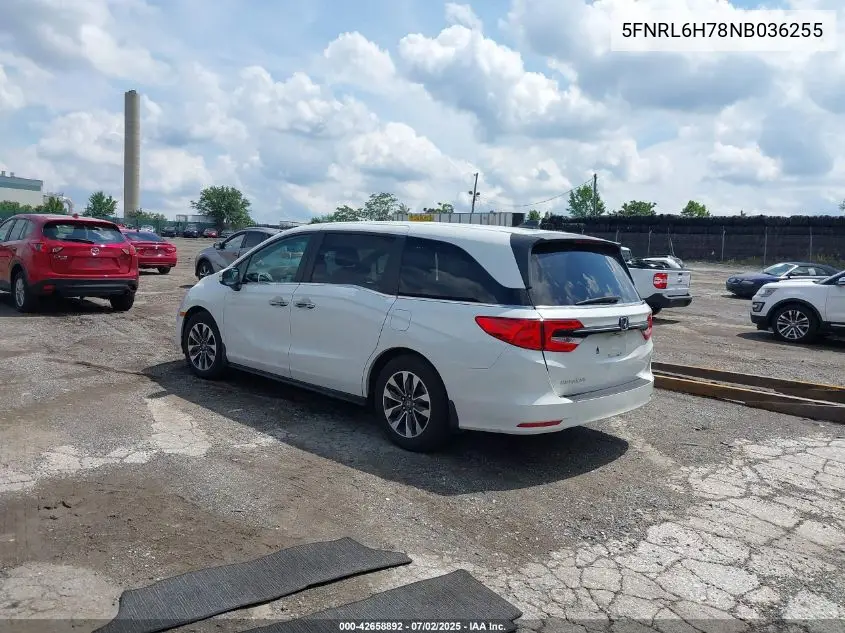 2022 Honda Odyssey Ex-L VIN: 5FNRL6H78NB036255 Lot: 42658892