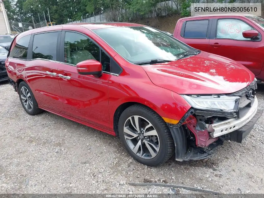 2022 Honda Odyssey Touring VIN: 5FNRL6H80NB005610 Lot: 42719430