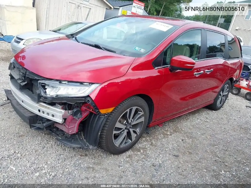 2022 Honda Odyssey Touring VIN: 5FNRL6H80NB005610 Lot: 42719430