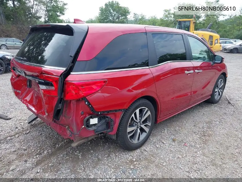 2022 Honda Odyssey Touring VIN: 5FNRL6H80NB005610 Lot: 42719430