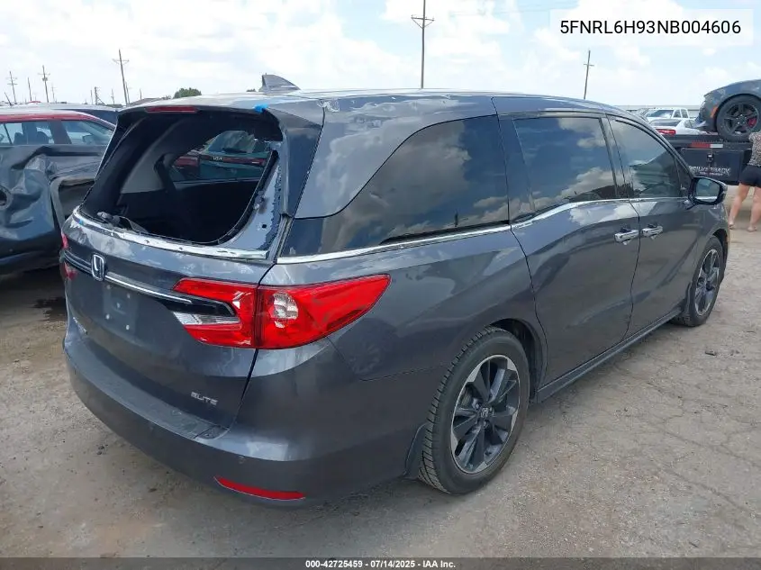 2022 Honda Odyssey Elite VIN: 5FNRL6H93NB004606 Lot: 42725459