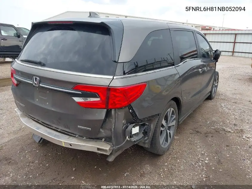 2022 Honda Odyssey Touring VIN: 5FNRL6H81NB052094 Lot: 42727813