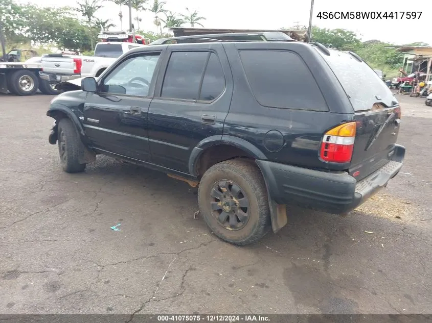 1999 Honda Passport Ex/Lx VIN: 4S6CM58W0X4417597 Lot: 41075075