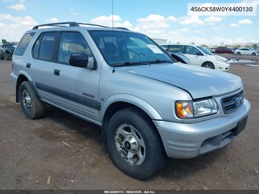 2000 Honda Passport Ex/Lx VIN: 4S6CK58W0Y4400130 Lot: 42404172