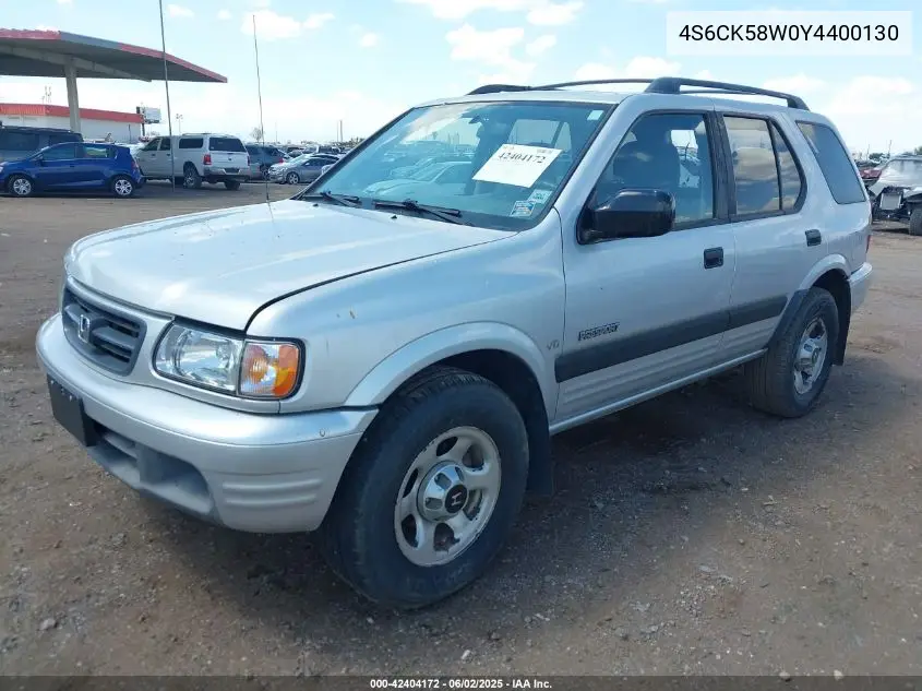 2000 Honda Passport Ex/Lx VIN: 4S6CK58W0Y4400130 Lot: 42404172