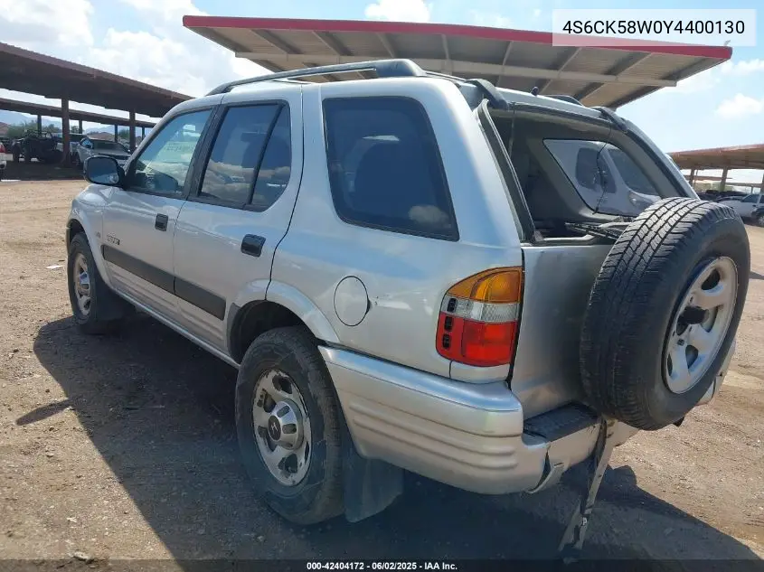 2000 Honda Passport Ex/Lx VIN: 4S6CK58W0Y4400130 Lot: 42404172