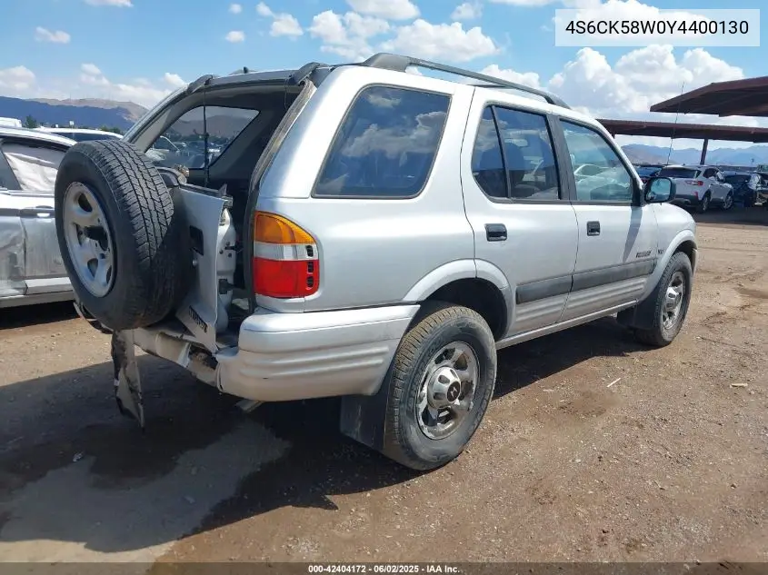 2000 Honda Passport Ex/Lx VIN: 4S6CK58W0Y4400130 Lot: 42404172