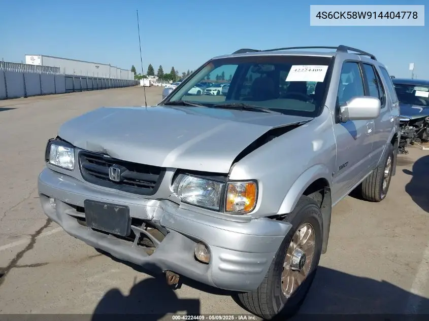 2001 Honda Passport Ex/Lx VIN: 4S6CK58W914404778 Lot: 42224409