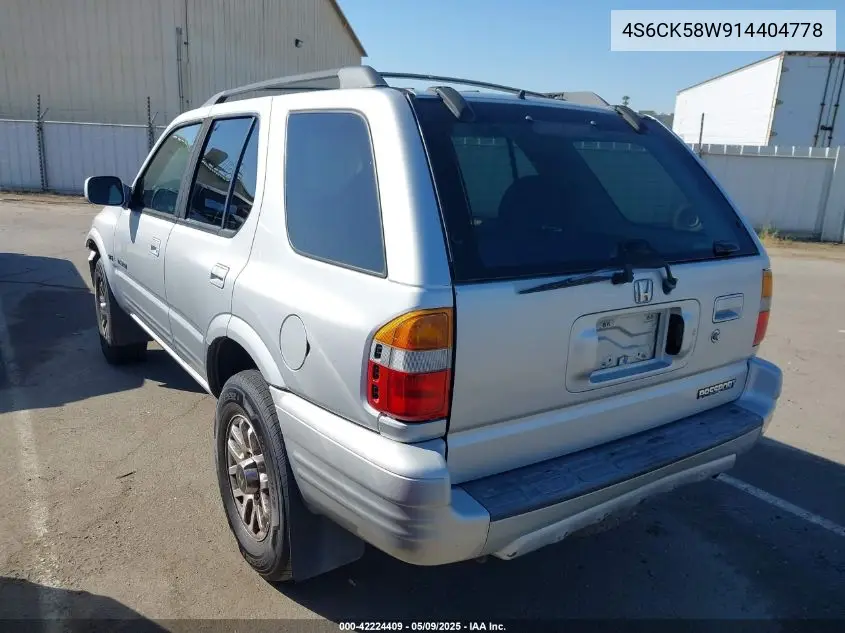2001 Honda Passport Ex/Lx VIN: 4S6CK58W914404778 Lot: 42224409