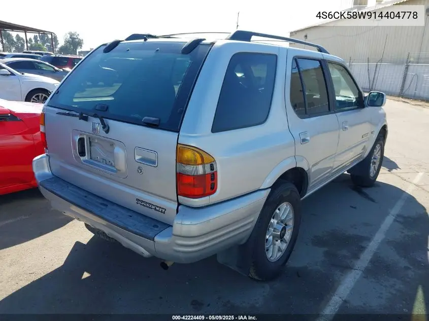 2001 Honda Passport Ex/Lx VIN: 4S6CK58W914404778 Lot: 42224409