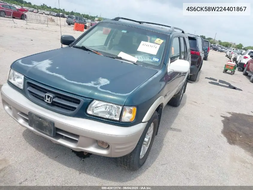 2002 Honda Passport Ex/Lx VIN: 4S6CK58W224401867 Lot: 42413174
