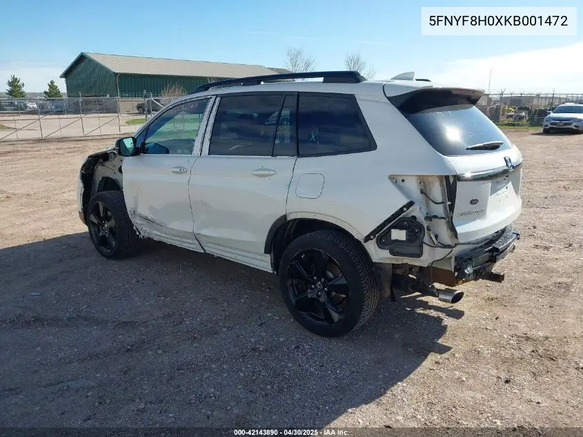 2019 Honda Passport Elite VIN: 5FNYF8H0XKB001472 Lot: 42143890