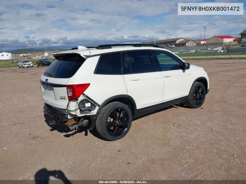 2019 Honda Passport Elite VIN: 5FNYF8H0XKB001472 Lot: 42143890