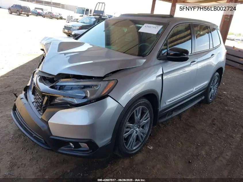 2020 Honda Passport 2Wd Ex-L VIN: 5FNYF7H56LB002724 Lot: 42607517