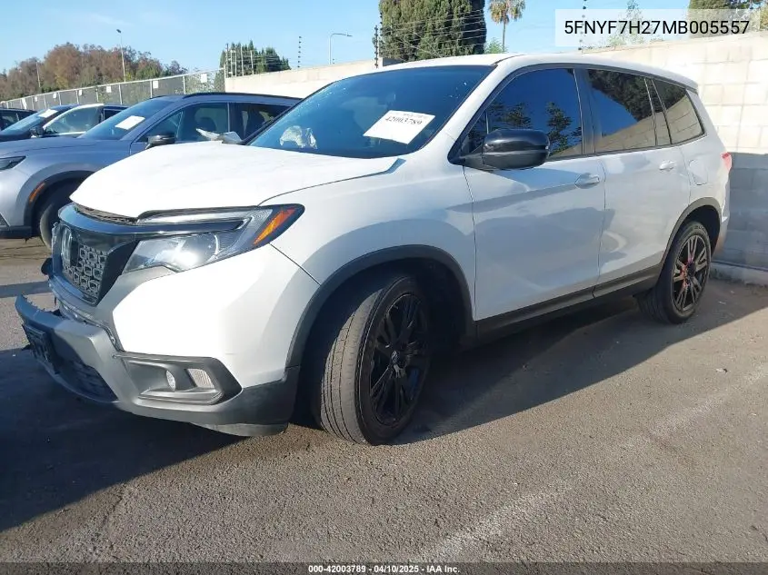 2021 Honda Passport 2Wd Sport VIN: 5FNYF7H27MB005557 Lot: 42003789