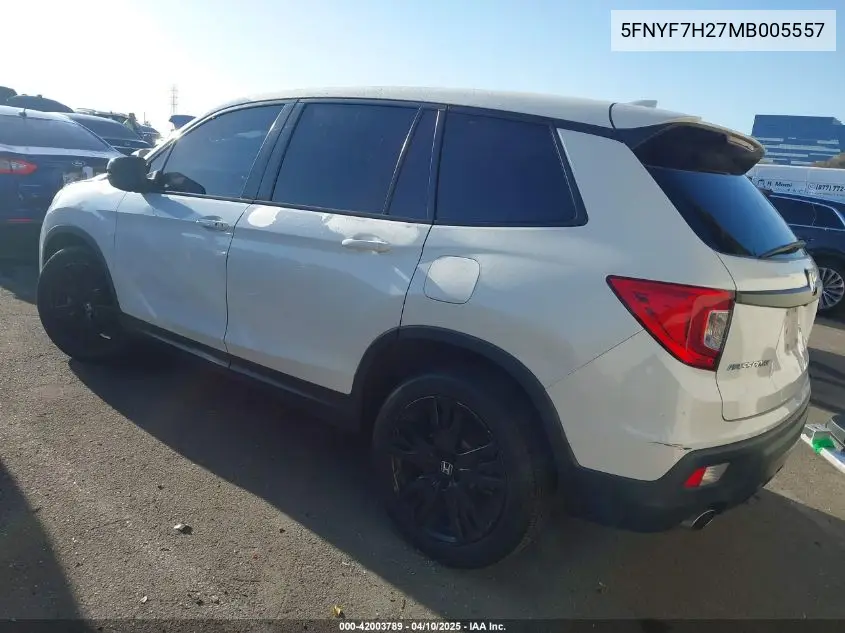2021 Honda Passport 2Wd Sport VIN: 5FNYF7H27MB005557 Lot: 42003789