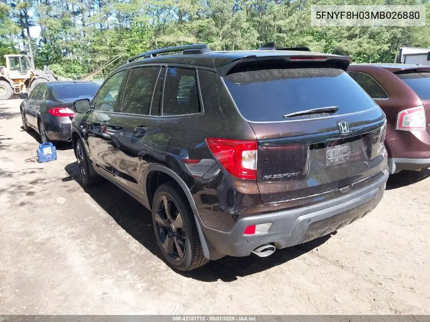 2021 Honda Passport Awd Elite VIN: 5FNYF8H03MB026880 Lot: 42181712