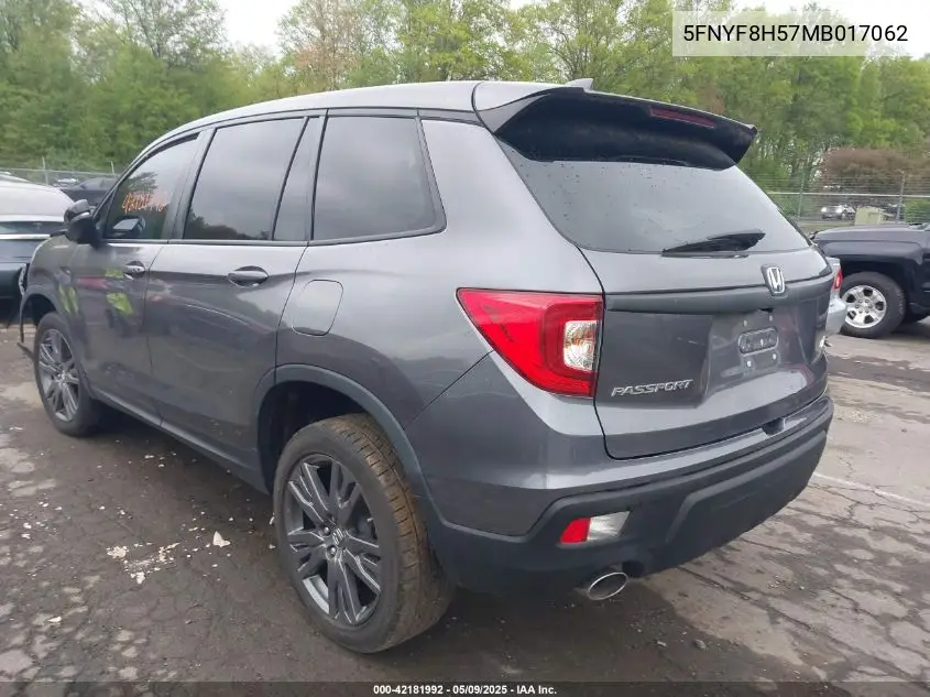 2021 Honda Passport Awd Ex-L VIN: 5FNYF8H57MB017062 Lot: 42181992