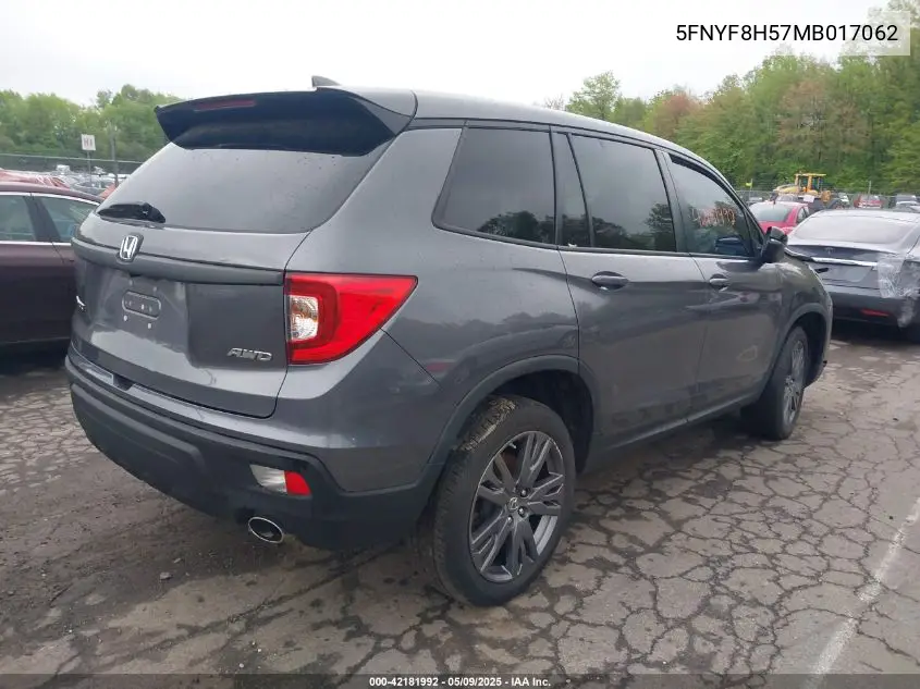 2021 Honda Passport Awd Ex-L VIN: 5FNYF8H57MB017062 Lot: 42181992