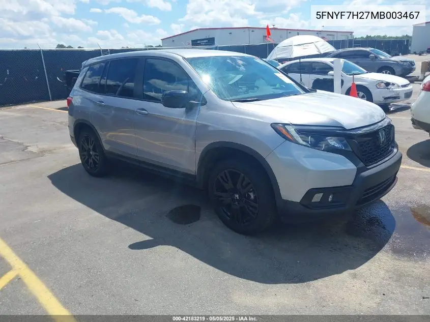 2021 Honda Passport 2Wd Sport VIN: 5FNYF7H27MB003467 Lot: 42183219