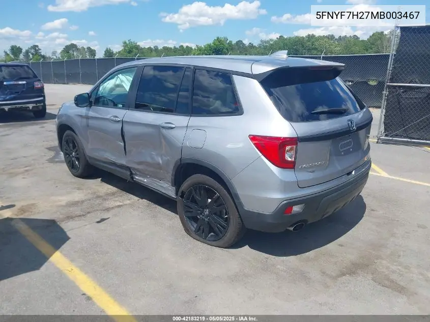 2021 Honda Passport 2Wd Sport VIN: 5FNYF7H27MB003467 Lot: 42183219
