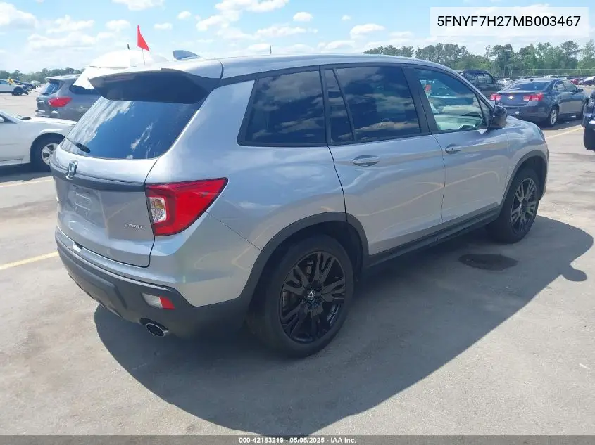 2021 Honda Passport 2Wd Sport VIN: 5FNYF7H27MB003467 Lot: 42183219