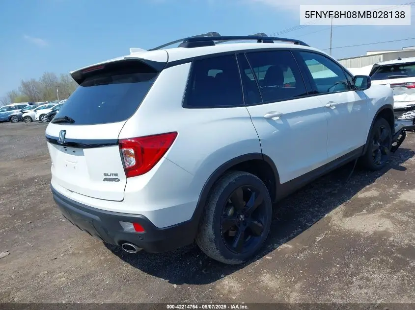 2021 Honda Passport Awd Elite VIN: 5FNYF8H08MB028138 Lot: 42214764
