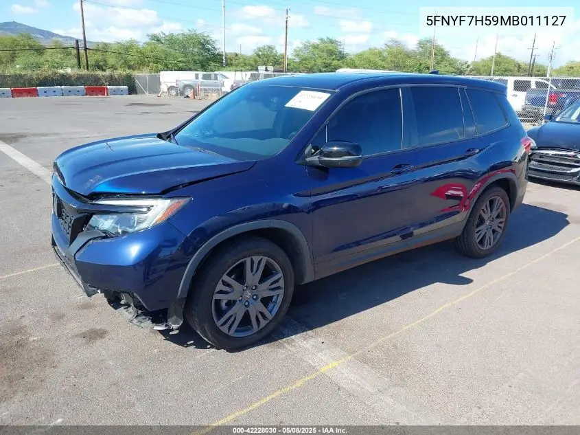 2021 Honda Passport 2Wd Ex-L VIN: 5FNYF7H59MB011127 Lot: 42228030