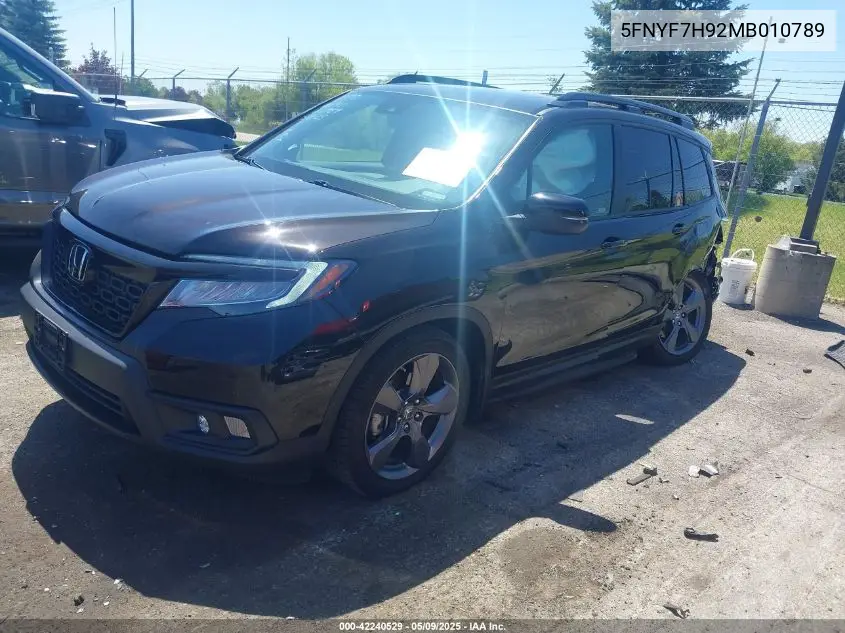 2021 Honda Passport 2Wd Touring VIN: 5FNYF7H92MB010789 Lot: 42240529