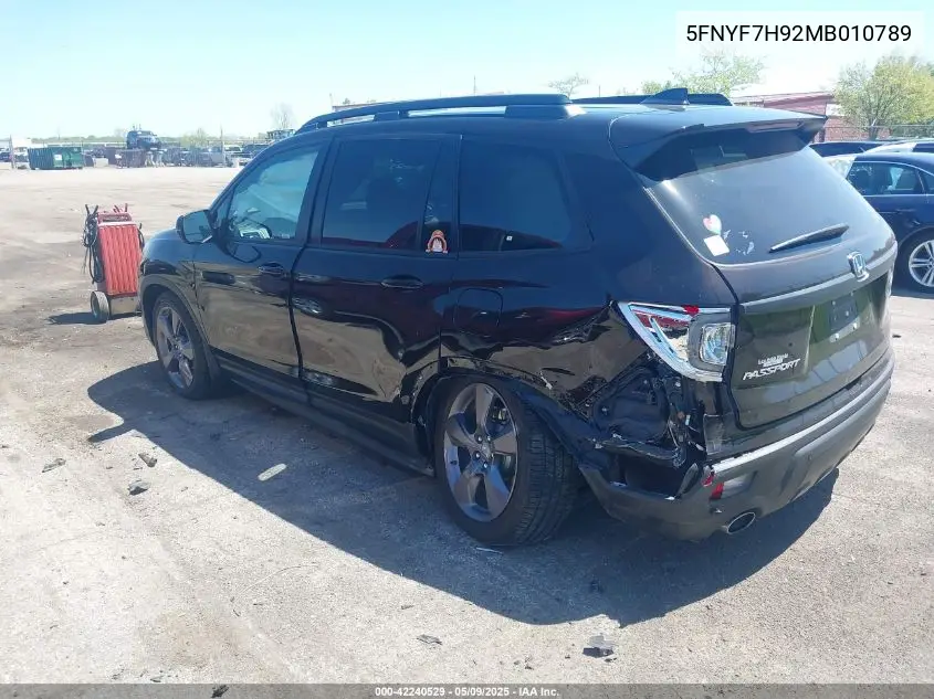 2021 Honda Passport 2Wd Touring VIN: 5FNYF7H92MB010789 Lot: 42240529