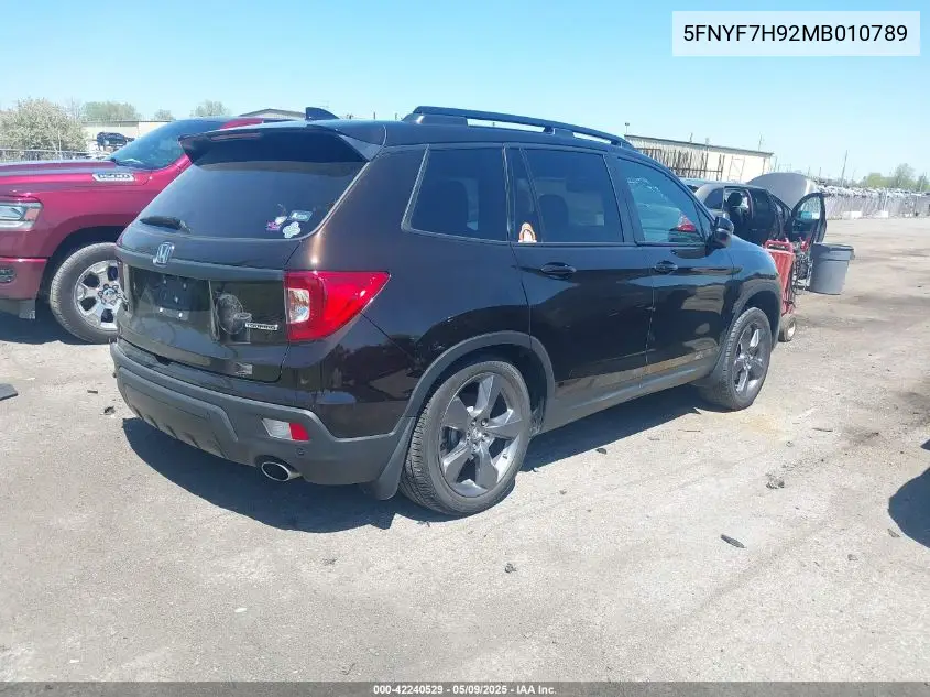 2021 Honda Passport 2Wd Touring VIN: 5FNYF7H92MB010789 Lot: 42240529