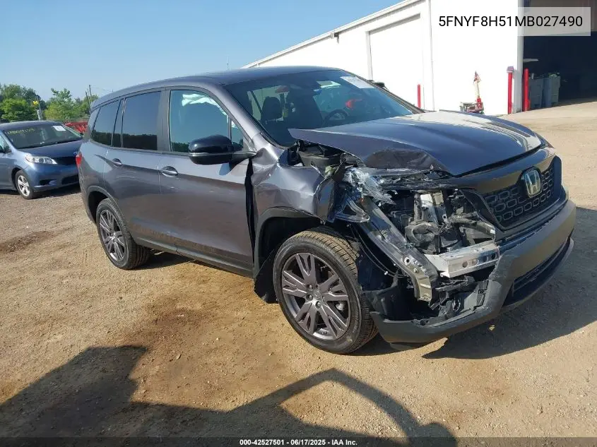 2021 Honda Passport Awd Ex-L VIN: 5FNYF8H51MB027490 Lot: 42527501