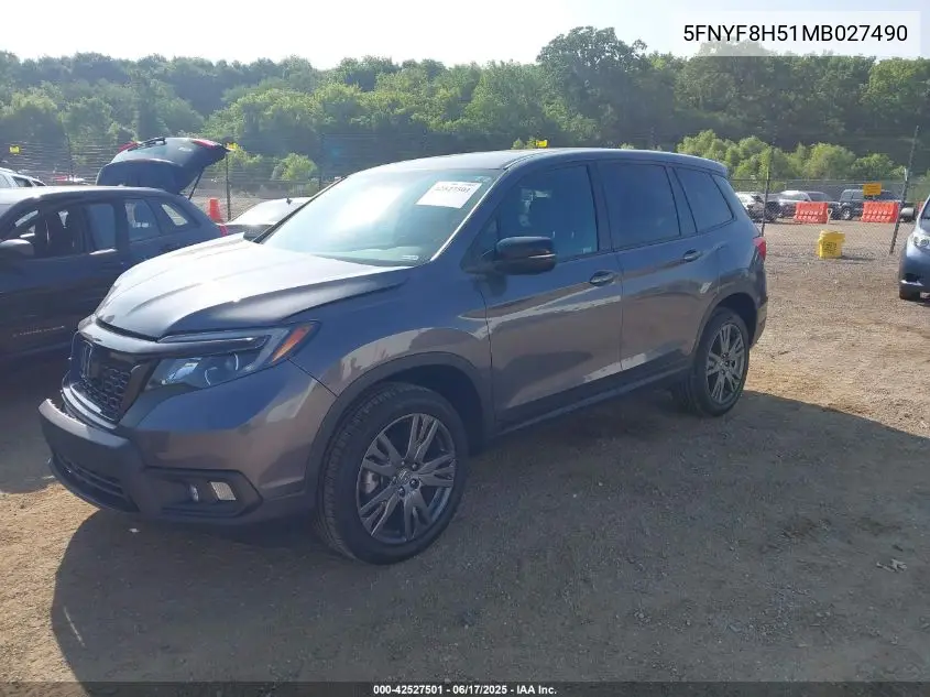 2021 Honda Passport Awd Ex-L VIN: 5FNYF8H51MB027490 Lot: 42527501