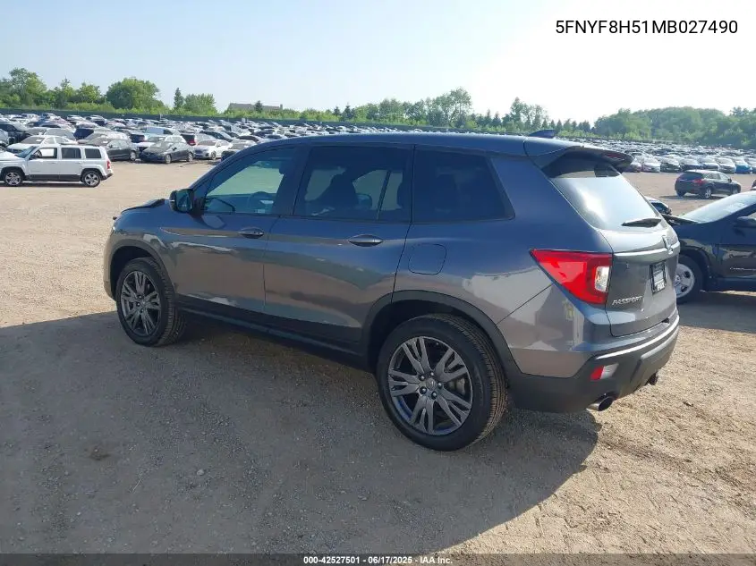2021 Honda Passport Awd Ex-L VIN: 5FNYF8H51MB027490 Lot: 42527501