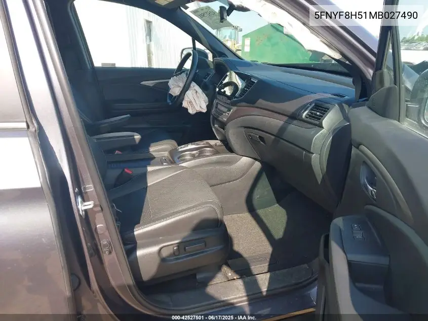 2021 Honda Passport Awd Ex-L VIN: 5FNYF8H51MB027490 Lot: 42527501