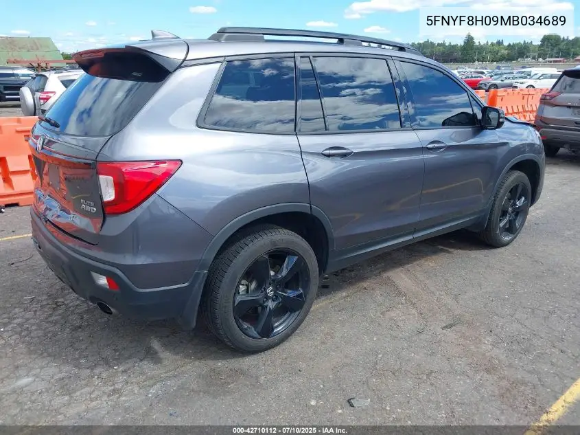2021 Honda Passport Awd Elite VIN: 5FNYF8H09MB034689 Lot: 42710112