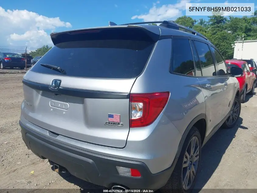 2021 Honda Passport Awd Ex-L VIN: 5FNYF8H59MB021033 Lot: 42727824