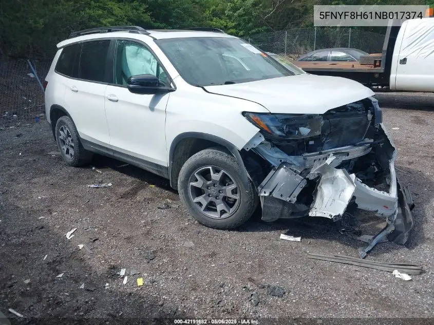 2022 Honda Passport Awd Trailsport VIN: 5FNYF8H61NB017374 Lot: 42191682