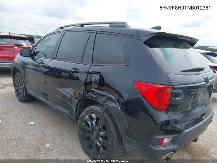 2022 Honda Passport Awd Elite VIN: 5FNYF8H01NB012381 Lot: 42478365